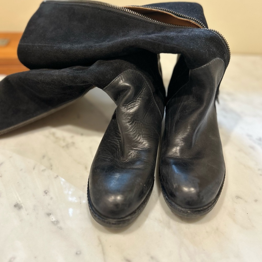 Via Spiga Black Leather/Suede Boots - Picture 2 of 7